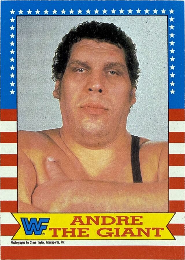 Andre the Giant 1987 Topps WWF trading card, cropped, straightened, and color-corrected by CardMagic